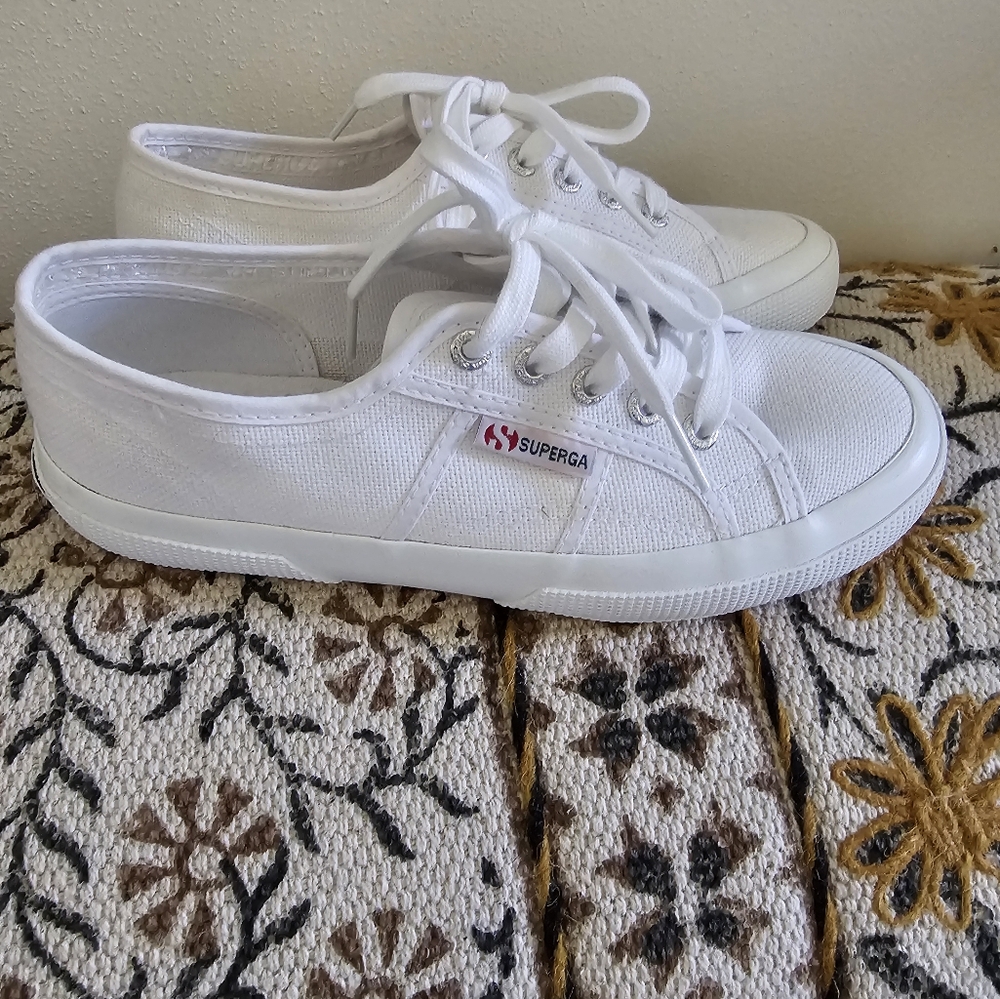 Superga tennis shoes, 37.5, white canvas